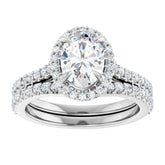 14K Gold Oval Cut Diamond Halo Engagement Ring with Matching Band